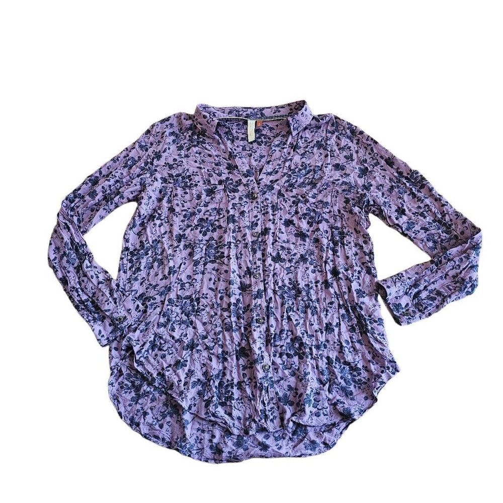Anthropologie pilcro womens Sz M Romy purple floral button down top